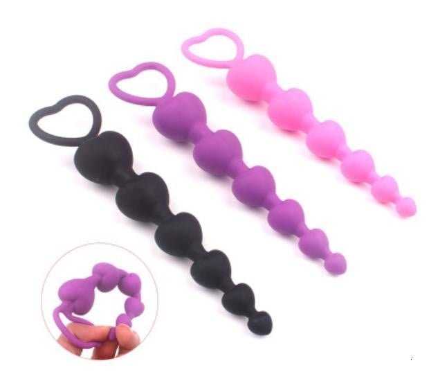 Heart Shape Anal Beads with Pull Ring 6 Ball Silicone Butt Plug Anal Toys for Men Women